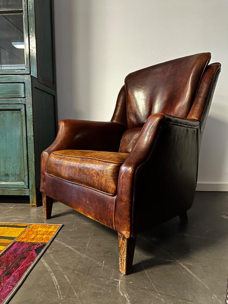 Vintage fauteuil schapenleder